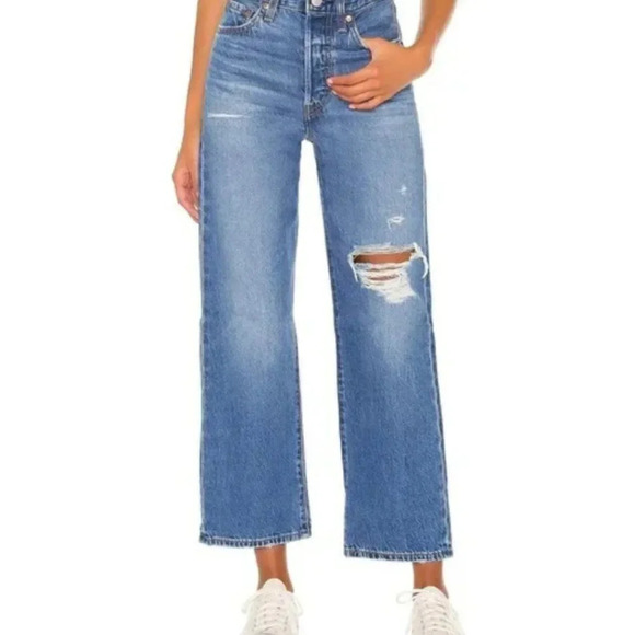 Levi’s Ribcage Straight Ankle Jeans High Wash Distressed Size 27x27 NWT - Picture 3 of 13
